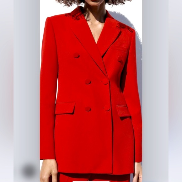 NWT ZARA 2 Pieces SET. Red Double Breasted Buttoned Blazer And Pants. - Picture 3 of 16